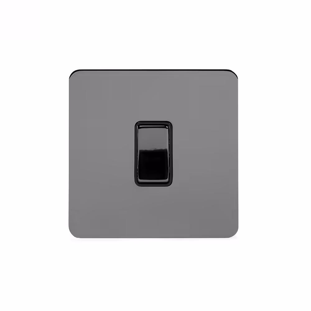 The Connaught Collection Black Nickel Flat Plate 10A 1 Gang 2 Way Switch Blk Ins Screwless